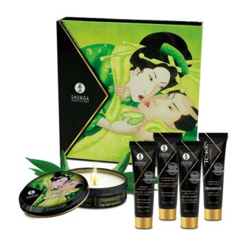 Shunga Geisha - sada lubrikantu, masážneho oleja a sviečky zo zeleného čaju (5 kusov) -