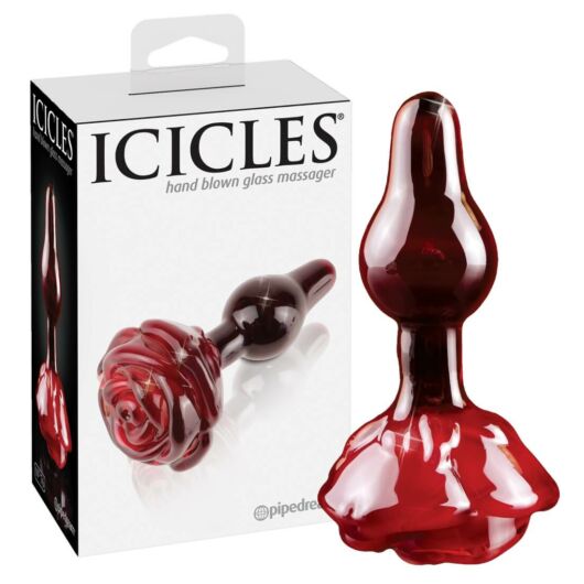 Icicles No. 76 - sklenený análny kolík s ružou (bordový)