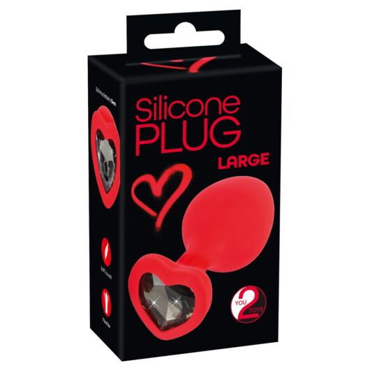 You2Toys Plug Large -  análne dildo v tvare srdca s čiernym kamienkom ( červené) - veľké