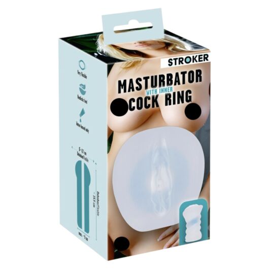 STROKER - artificial pussy masturbator with penis ring (milk white)