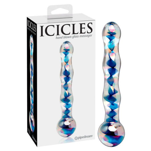 Icicles No. 08 - obojstranné sklenené dildo s vlnitým povrchom (priehľadné-modré)