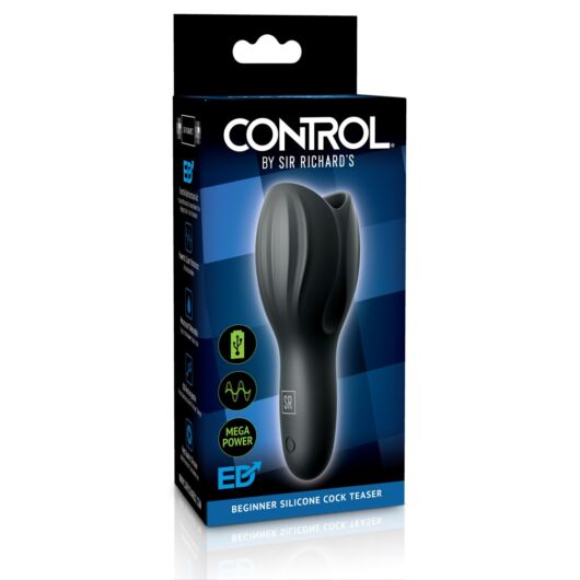 Control Cock Teaser - vodotesný, dobíjateľný, žaluďový vibrátor (čierny)