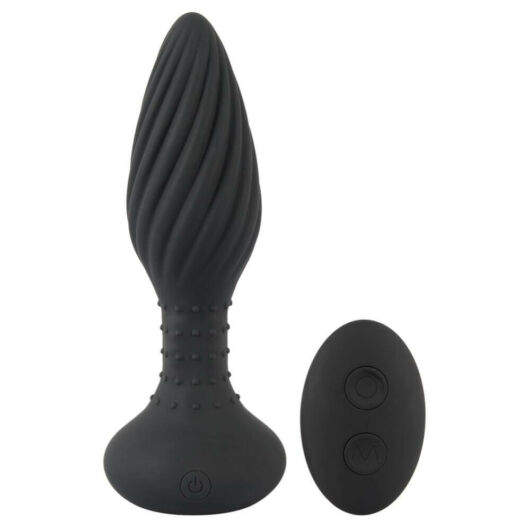 Anos - battery-operated, radio-controlled, rotating pearl spiral anal vibrator (black)