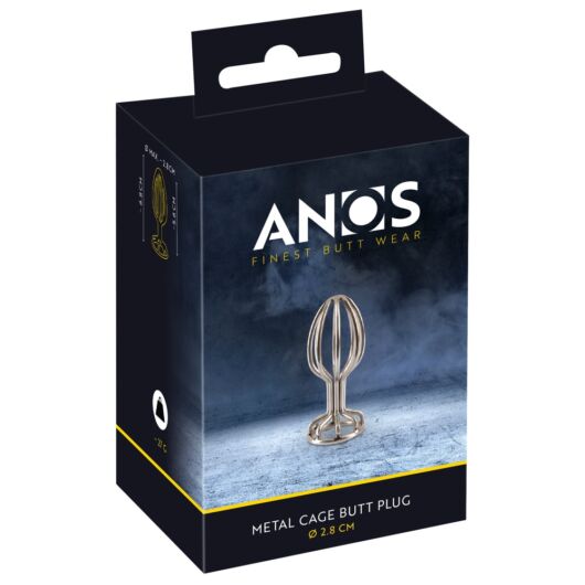 ANOS Metal (2,8 cm) - oceľové análne dildo v klietke (strieborné)