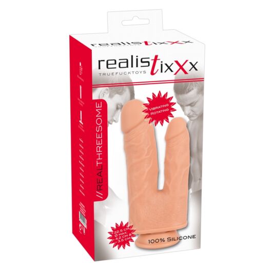 realistixxx Threesome – nabíjací realistický rotačný vibrátor s prísavkou (22cm)