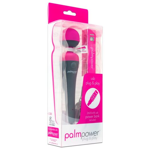 PalmPower Wand - veľký masážny vibrátor USB s powerbankou (ružovo-sivý)