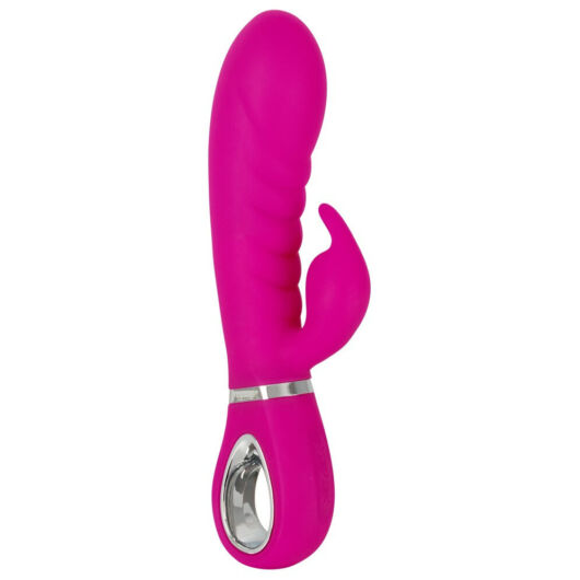 XOUXOU - nabíjateľný, rebrovaný vibrátor s ramenom na klitoris (ružový)