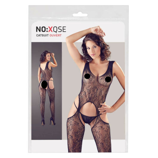 NO: XQSE - sleeveless, patterned, open overalls with thong (black)