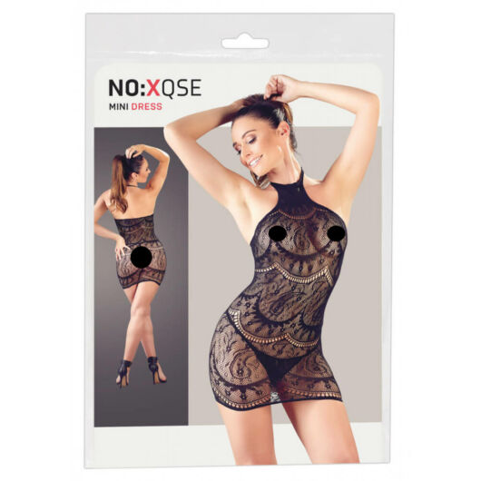 NO:XQSE – abstraktne vzorkované pančuchové šaty s tangami (čierne)