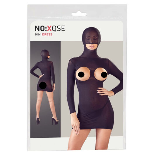 NO:XQSE – otvorené minišaty s maskou na tvár a tangami (čierne)
