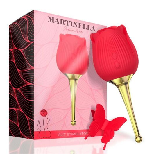 MARTINELLA Rose - vibrátor na klitoris 2v1 s jazykom (červený)