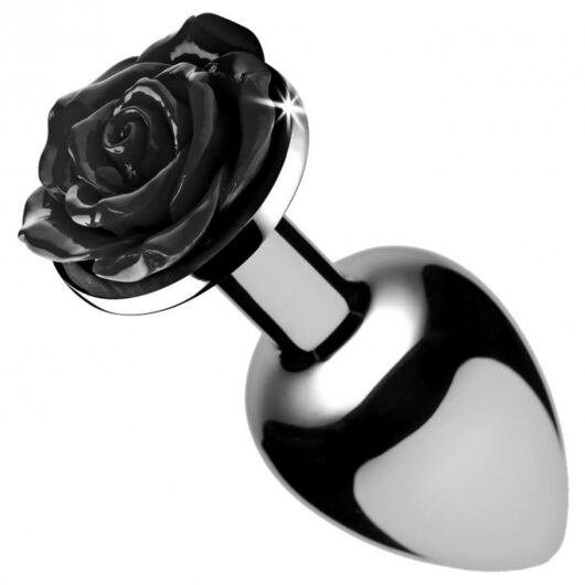 Booty Sparks Black Rose - 79g-ové hliníkové análne dildo (strieborno-čierne)