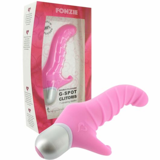 FEELZTOYS Fonzie - vrúbkovaný vibrátor na bod G s ramienkom na klitoris (ružový)
