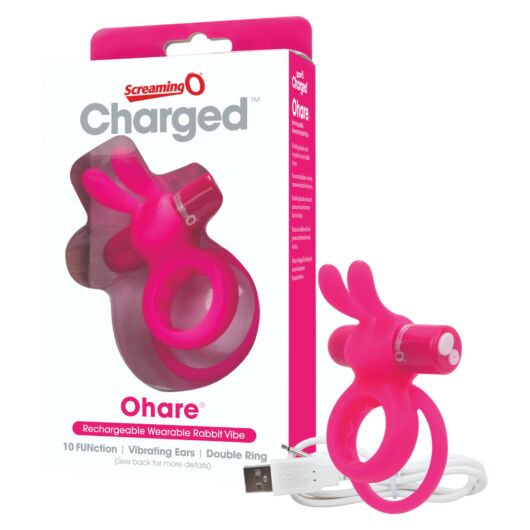 Screaming Charged Ohare - nabíjací krúžok na penis so zajačikom (ružový)