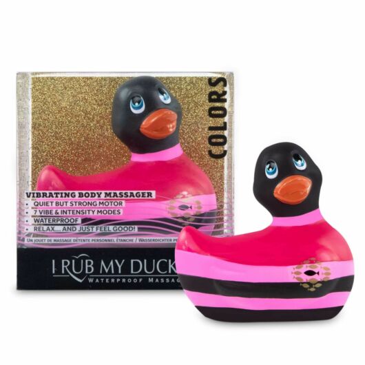 My Duckie Colors 2.0 - vodotesný vibrátor na klitoris - prúžkovaná kačička (čierno-ružová)