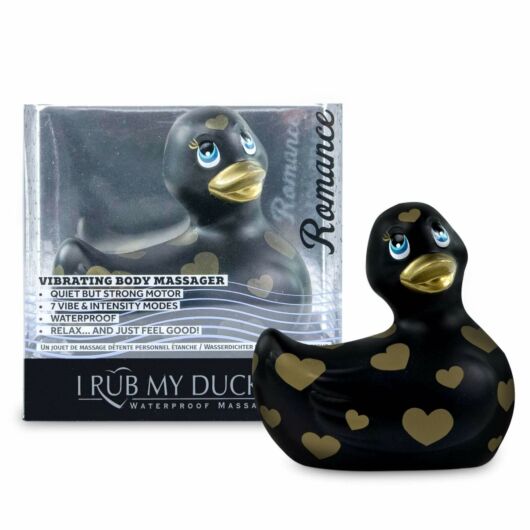 My Duckie Romance 2.0 - vodotesný vibrátor na klitoris - kačička so srdiečkami (čierno-zlatá)