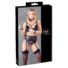 Obraz 1/7 - Cottelli Bondage - Lace and shine lingerie set with leash (black)